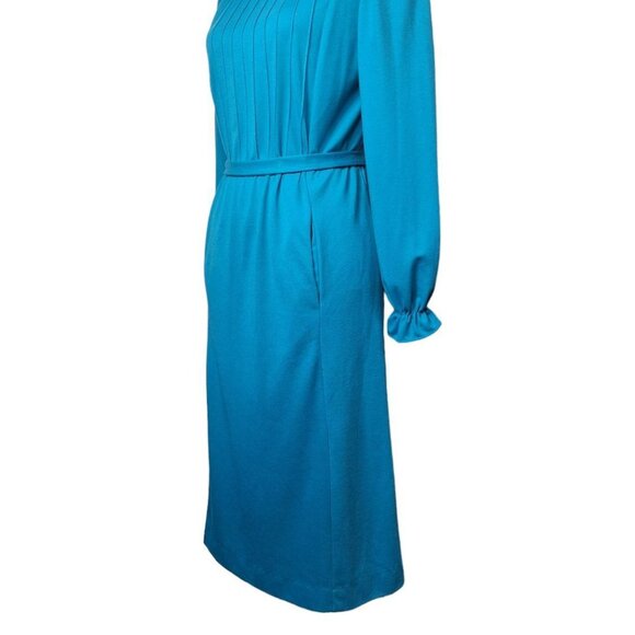 JCPenney Fashions Blue Dress Long Ruffle High Neck Pockets Tie Vintage Womens 14 - Picture 14 of 16